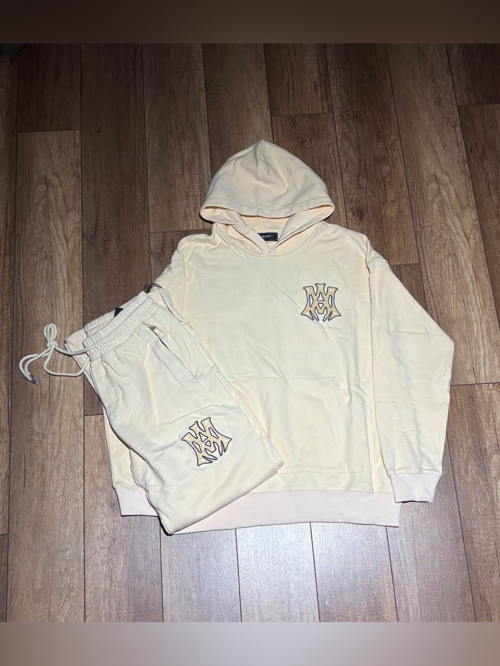 Amiri Hollywood Cream Hoodie and Sweatpants Set Mens Size Medium,Large